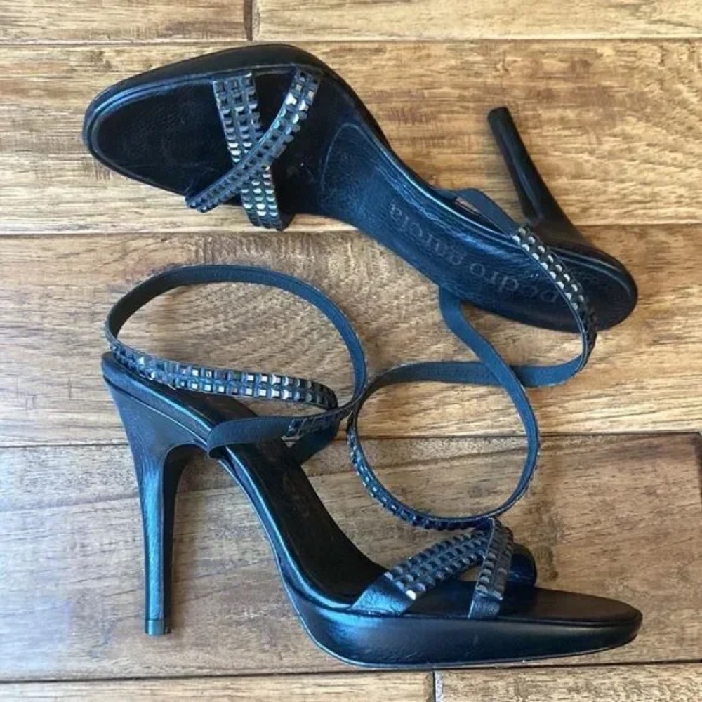 Pedro Garcia Swarovski Crystal Black Stiletto Sandal Heels Size 38.5 / US 8.5